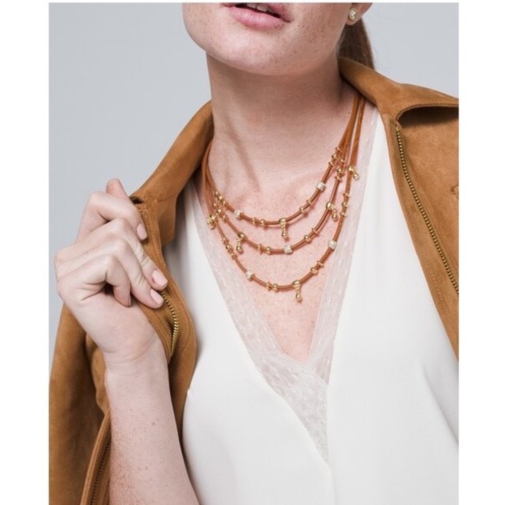 WHBM BROWN MULTISTRAND LEATHER NECKLACE